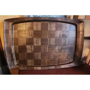Mid-Century Chechered Weaved Wood Serving Tray‎ by Weavewood Inc 17"×10"